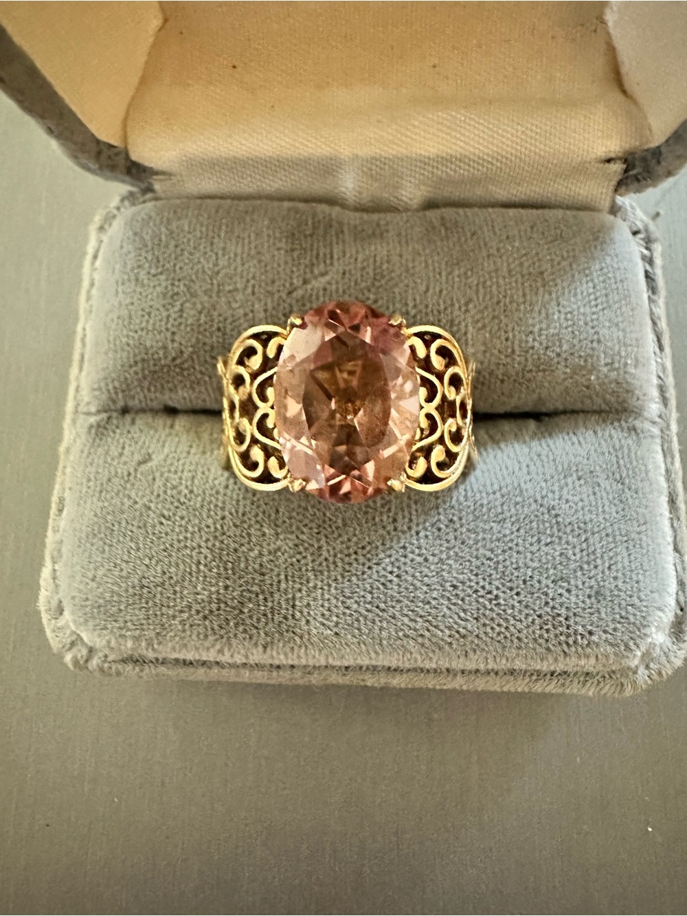 TR Morganite 925/Gold Vermeil Statement Ring 7.5-8